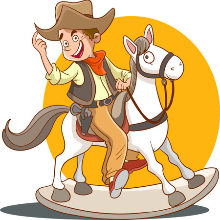 Illustration of a Boy Wearing a Cowboy Hat Riding a Horseのイラスト素材