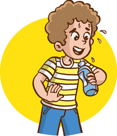 Illustration of a Kid Boy Holding a Bottle of Water and Smilingのイラスト素材