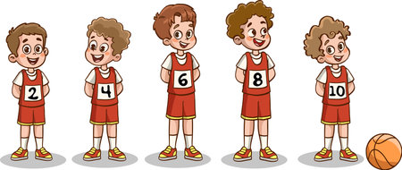 Cartoon Illustration of Cute Boy and Girl Basketball Player Charactersのイラスト素材