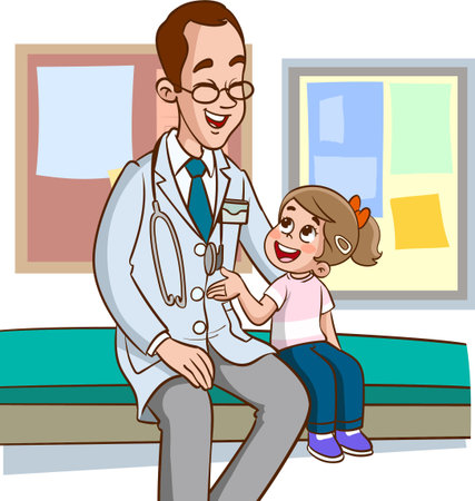 Illustration of a Doctor Examining a Cute Little Girl Patientのイラスト素材