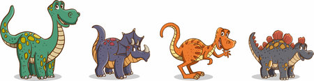 Group of funny cartoon dinosaurs.のイラスト素材