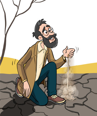 Natural Disasters. The ground is cracked by the drought and the sun is hot.desertification vector illustration.のイラスト素材