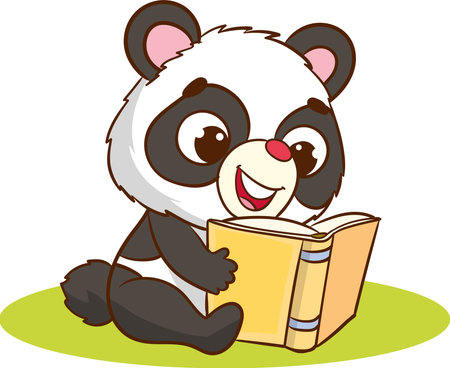 Cute panda reading a book. Vector clip art illustration.のイラスト素材