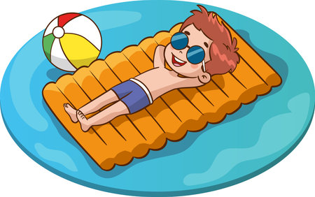 Illustration of a Kid Relaxing on an Inflatable Swimming Poolのイラスト素材
