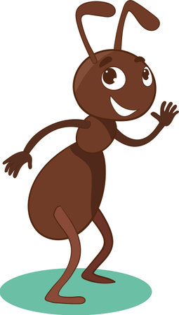 Illustration of an Ant Standing on the Ground Smiling and Wavingのイラスト素材