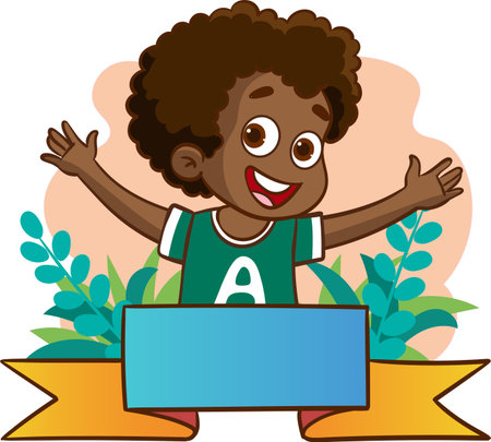 Illustration of a Kid Boy Celebrating His Birthday with a Bannerのイラスト素材