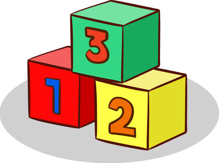 Illustration of a set of children's cubes with numbers 1, 2 and 3のイラスト素材
