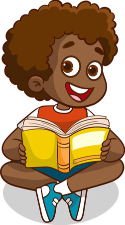 Illustration of a Little Girl Reading a Book on a White Backgroundのイラスト素材