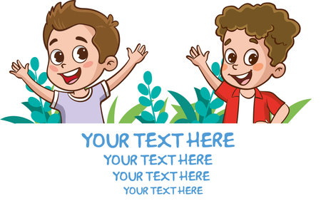 Cute little boy and girl with a message board, vector illustrationのイラスト素材