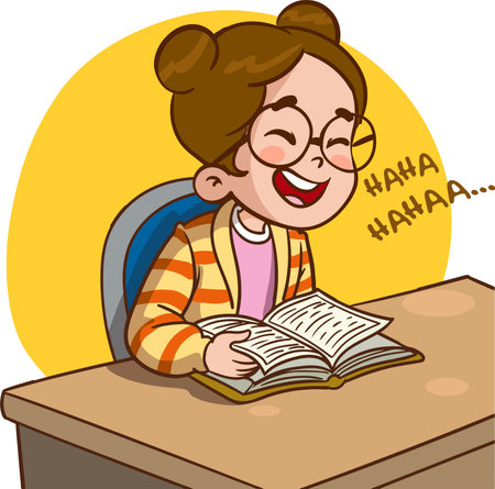 Illustration of a Little Girl Reading a Book at the School Deskのイラスト素材