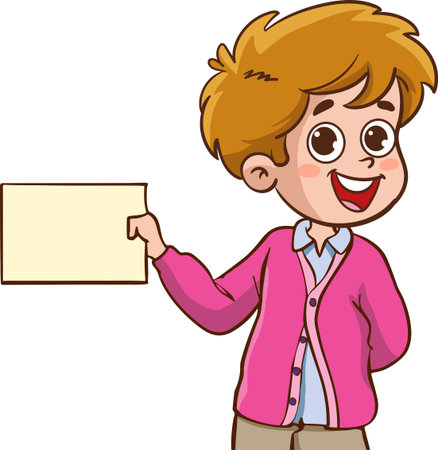 Illustration of a Kid Boy Holding a Blank Sign for Your Textのイラスト素材