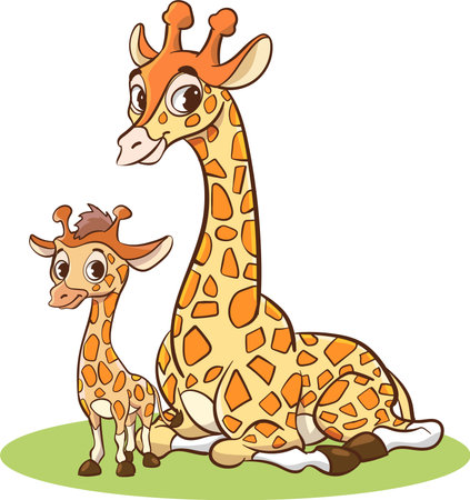 vector illustration of mother giraffe and baby giraffeのイラスト素材