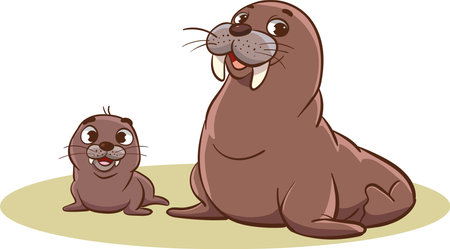 vector illustration of mother seal and baby sealのイラスト素材