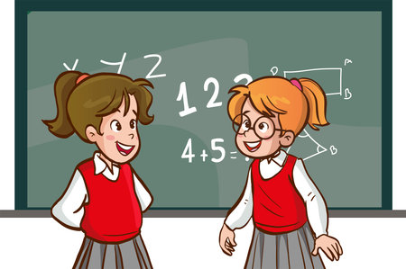 vector illustration of Cheerful diverse kids in school uniform talkingのイラスト素材
