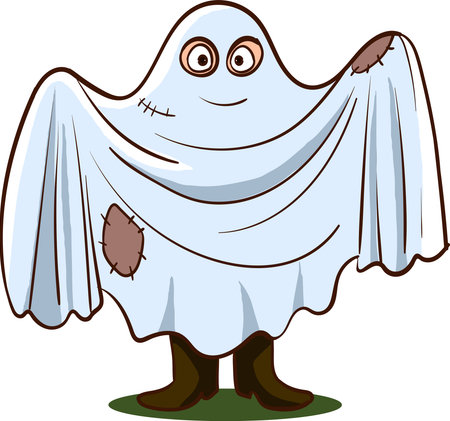 Cartoon illustration of a spooky ghost standing on a white background.のイラスト素材