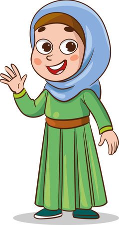 Muslim girl in traditional clothes. Vector illustration of a cartoon character.のイラスト素材