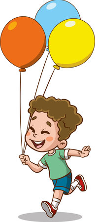 Little boy with balloons on white background. Vector illustration of a cartoon character.のイラスト素材