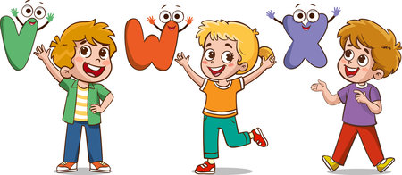 Education Concept and literacy learning vector illustration with Cartoon Characters.alphabet learning.のイラスト素材