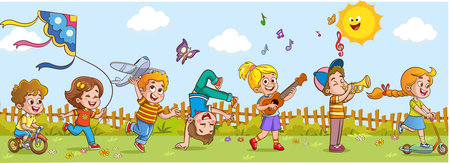 vector illustration of Kids Playing At Natureのイラスト素材