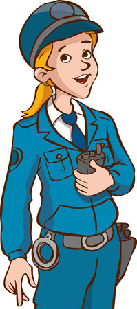 Illustration of a Female Police Officer Wearing Uniform Holding a Gunのイラスト素材