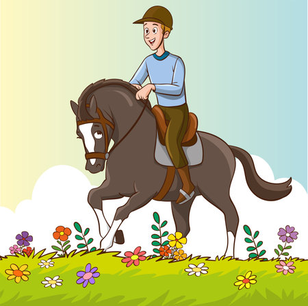 person riding horses Vector Illustration of equestrian sport training horseback rideのイラスト素材