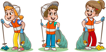 Children clean the environment from garbageのイラスト素材