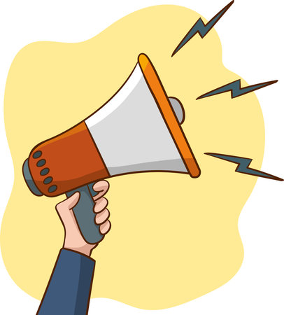 Illustration of a Hand Holding a Megaphone or Loudspeakerのイラスト素材