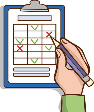 Hands holding clipboard with pen.Pen in hand. Check list clipboard in handのイラスト素材