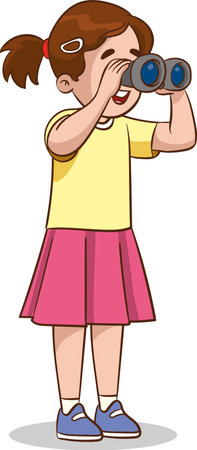Illustration of a Little Girl Looking through Binoculars on a White Backgroundのイラスト素材