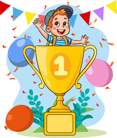 vector illustration of success concept.School achievement and success vector illustration. First place winner on white background.teamwork concept.のイラスト素材