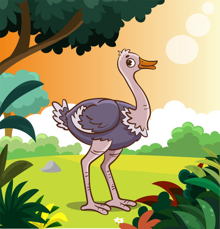 Vector illustration of an Ostrich Bird standing on its feetのイラスト素材
