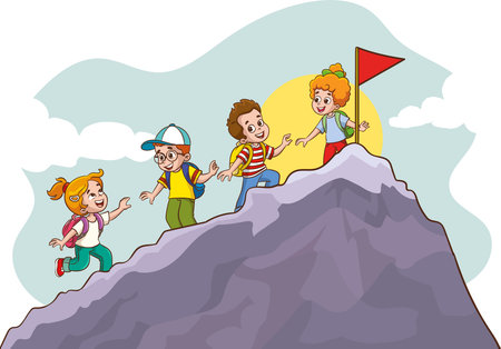Vector illustration of Success and Teamwork Concept with Cartoon Kidsのイラスト素材