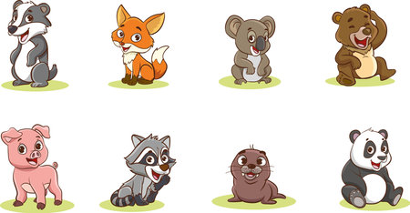 Cartoon Illustration of Cute and Funny Wild Animals Collection Setのイラスト素材