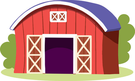 Illustration of a red barn on a white background. Ideal for catalogs, informative and institutional materials.のイラスト素材