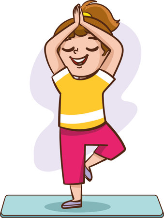 Illustration of a Little Girl Doing Yoga Exercises with Eyes Closedのイラスト素材