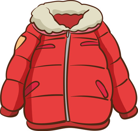 Illustration of a Red Winter Jacket with Frosty Frosty Hoodのイラスト素材