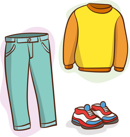Illustration of a Set of Clothes and Accessories for a Kidのイラスト素材