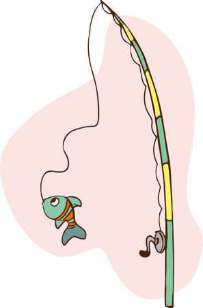 Use this image of a fishing rod and fish in your next design.のイラスト素材