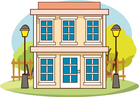 Vector illustration of a house in the city. Cartoon style. Vector illustration.のイラスト素材
