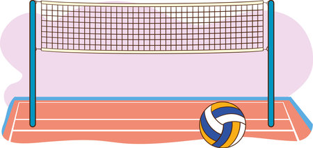 Illustration of a Volleyball Net on a Colored Backgroundのイラスト素材