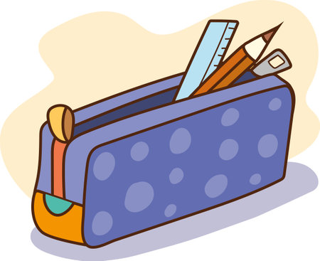 Pencil Case and Stationery vector Illustration in Cartoon Styleのイラスト素材