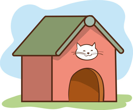 Illustration of a cute cat in a doghouse - vectorのイラスト素材