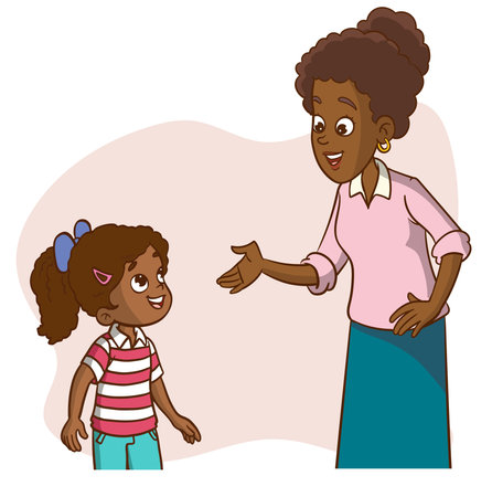 African american mother and her daughter cartoon characters vector illustration graphic designのイラスト素材