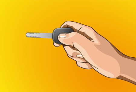 Vector illustration - Beautiful key lock in hands outline version  Created with illustrator  key lock, background, are Created separatelyのイラスト素材