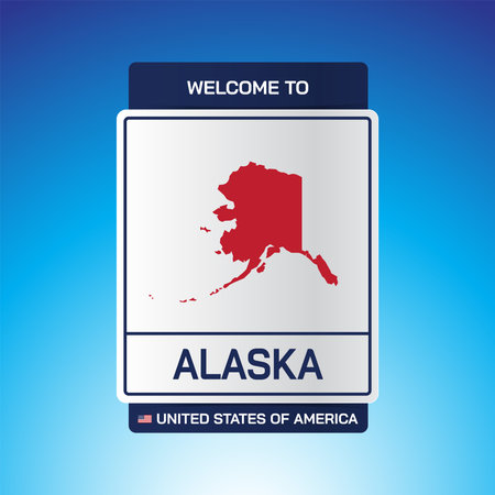 The Sign United states of America with  message, Alaska and map on Blue Background vector art image illustration.のイラスト素材