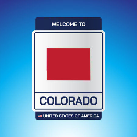 The Sign United states of America with  message, Colorado and map on Blue Background vector art image illustration.のイラスト素材