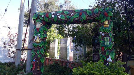 colorful arch in the coffee museum, Araku Vallyのeditorial素材