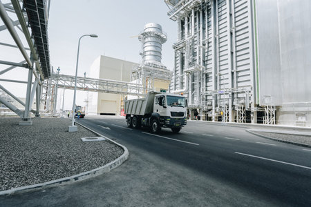 Truck passing through power plantのeditorial素材