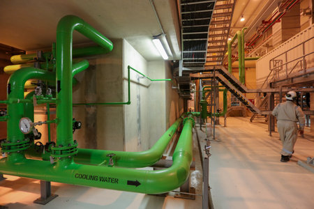 Power plan aerial view of machineries such as heat exchanger, power generators, diesel generators, power plantのeditorial素材