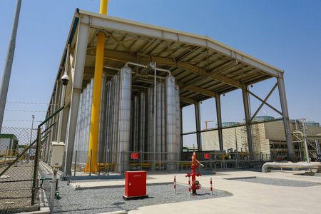 Power plan aerial view of machineries such as heat exchanger, power generators, diesel generators, power plantのeditorial素材
